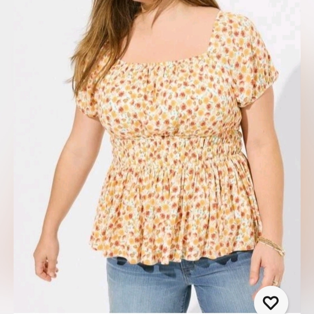 TORRID SIZE O Plus Smocked Peplum Floral Blouse - Yellow Floral Vietnam